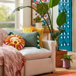 Opalhouse 23 Fringed And Embroidered Sun Round Throw Pillow Gold - Opalhouseâ„¢ Designed With Jungalowâ„¢